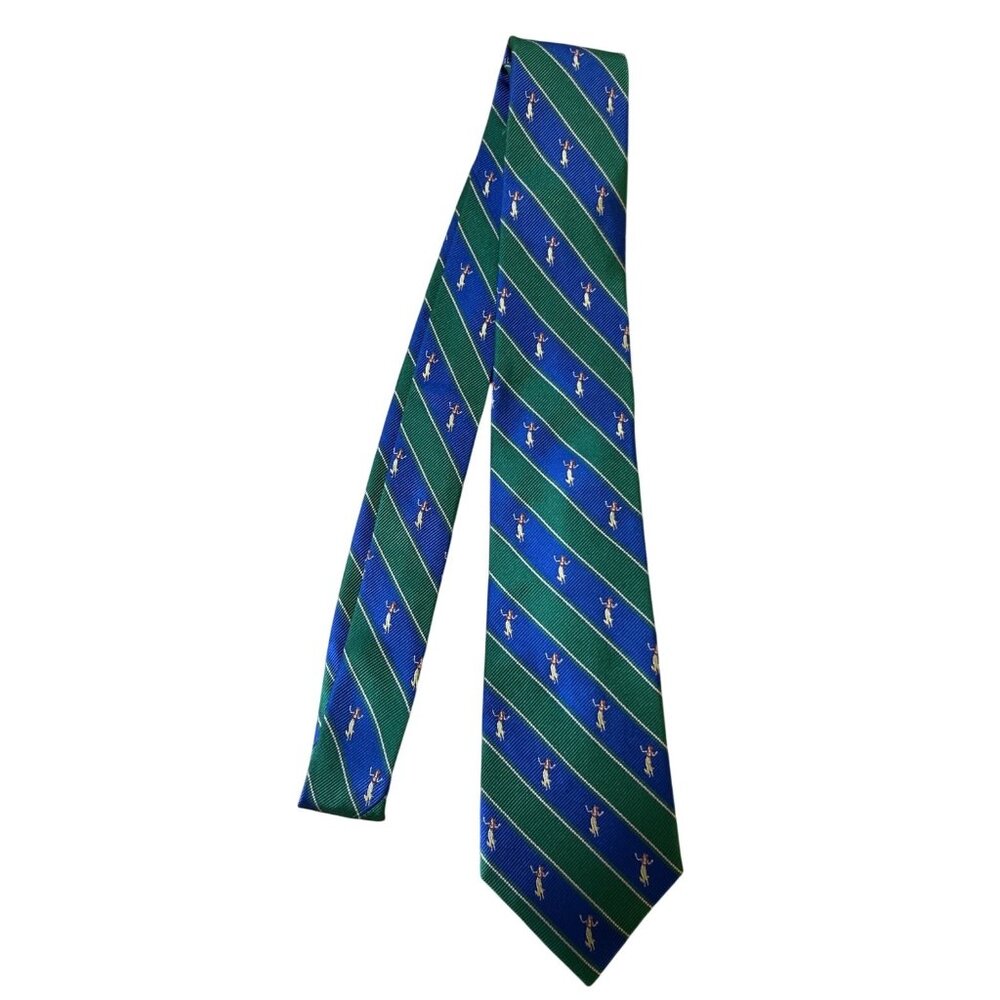 J Crew Embroidered Hula Dancers Green&Blue Silk Neck Tie Necktie 57″x3.5″